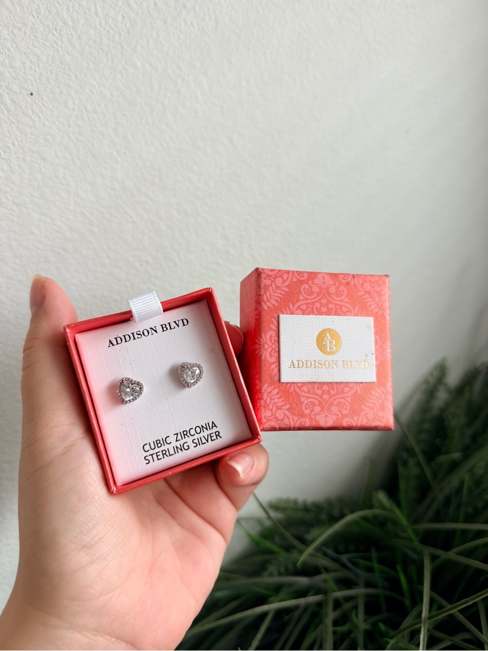 Addison Blvd White Cubic Zirconia Heart Stud Earrings